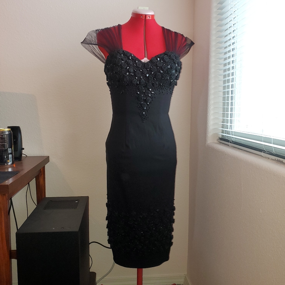 Tempest Storm Tatyana old Hollywood glam beaded gown Medium Pinup Dress Vintage